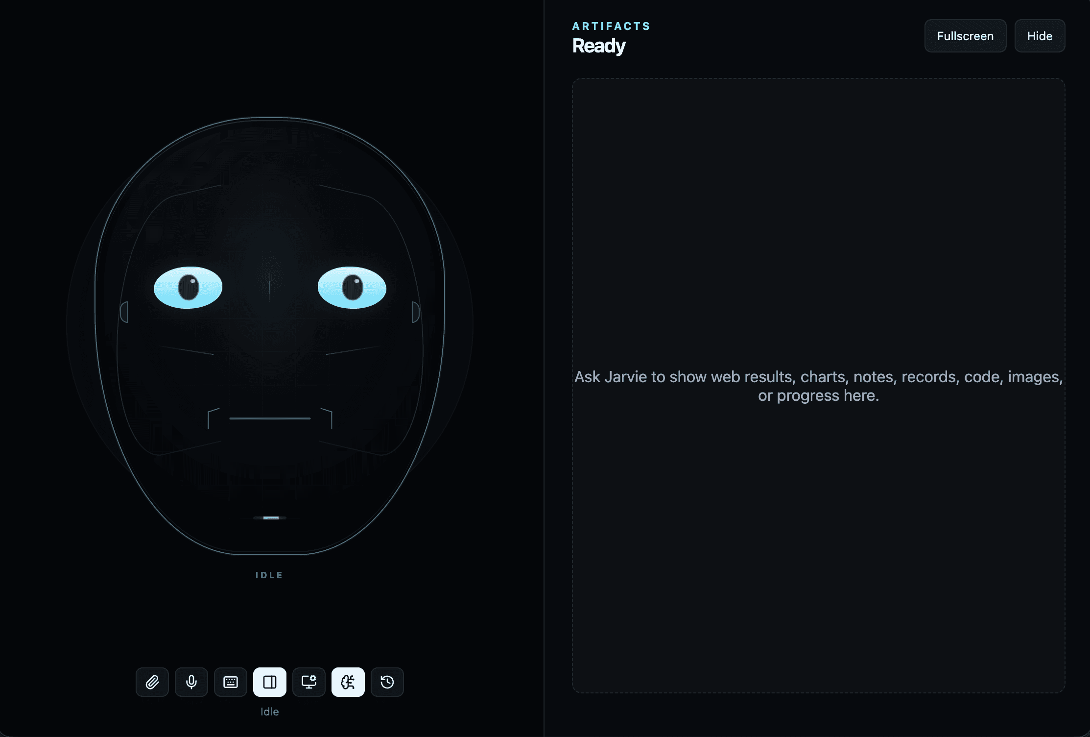 Jarvis desktop assistant with animated companion and artifact panel